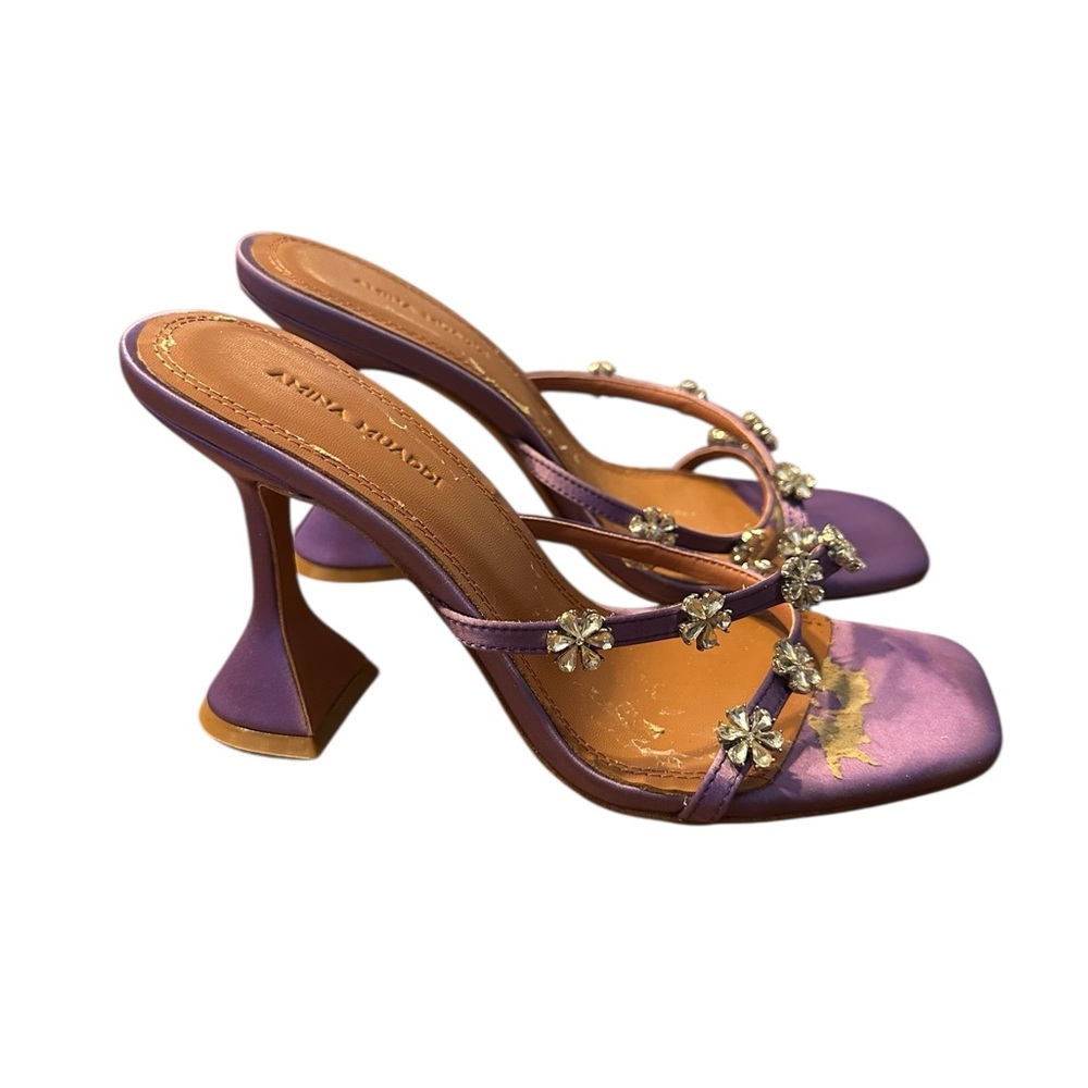 Amina Muaddi Purple Embellished Heels